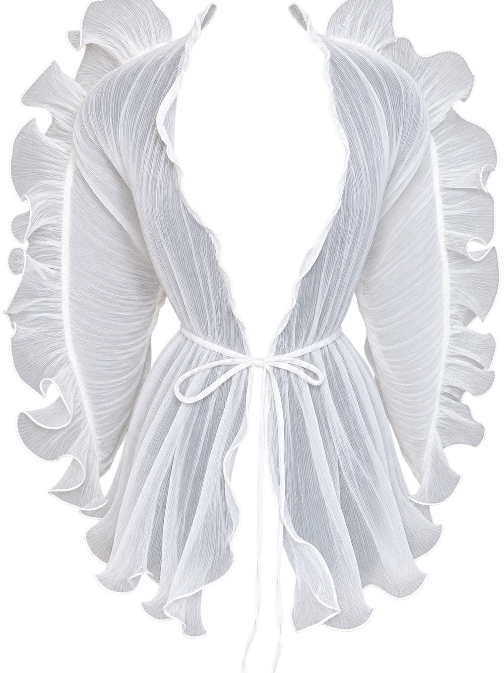 Sheer Ruffle Tie-Front Blouse/ Jacket - White (Unbranded)